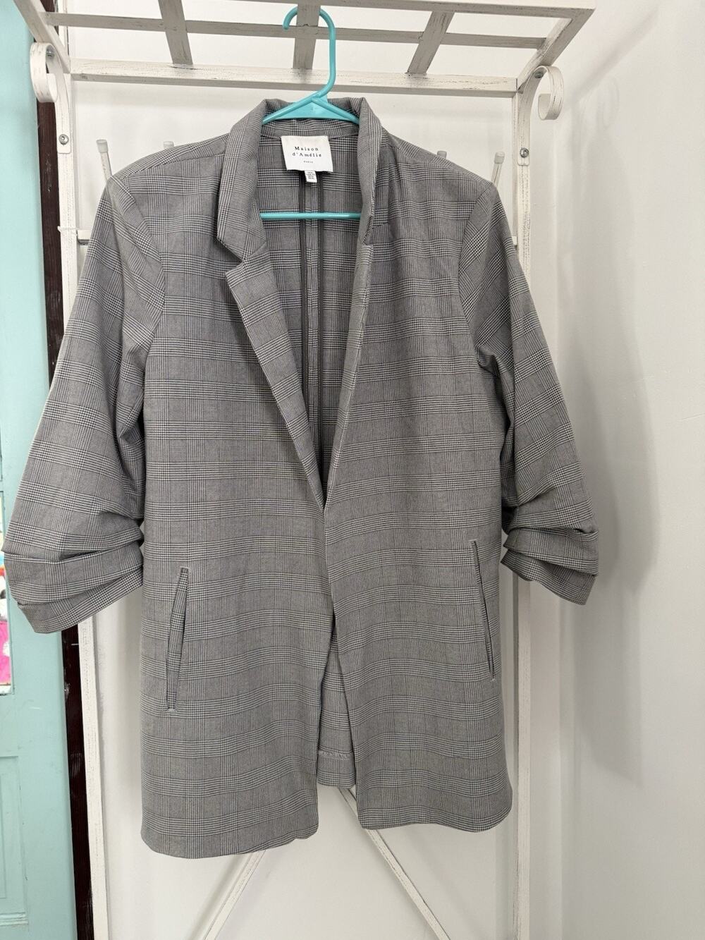 Anthropologie Maison D'amelie Paris Plaid Blazer Old Money, Dark Academia Wm XL